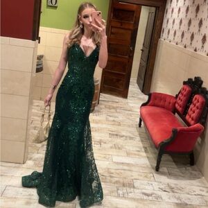 Emerald Dark Green Sequin Mermaid Prom Dress | Corset Bodice